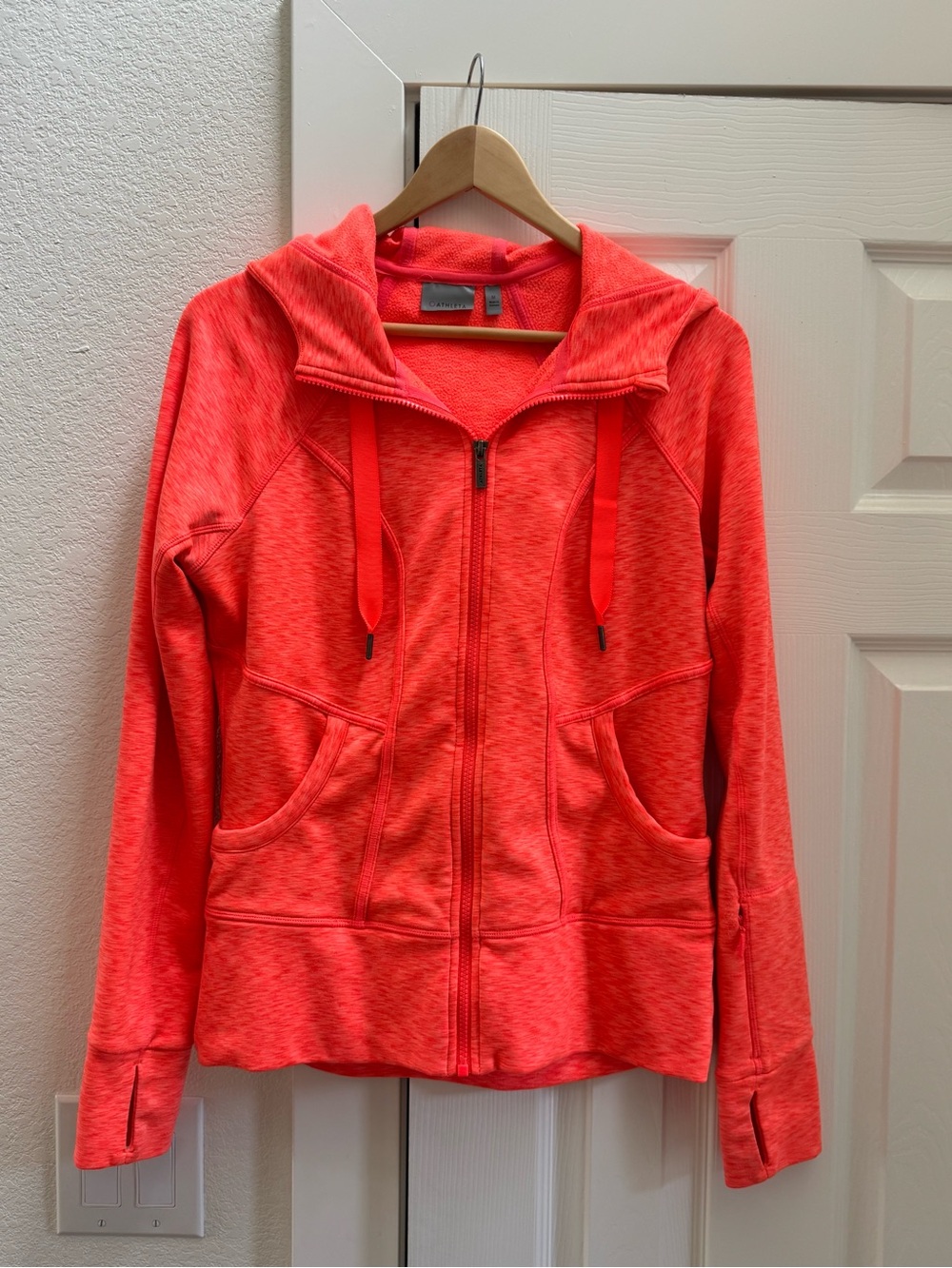 Athleta Women's Zip-Up Hoodie Jacket in Vibrant Coral-Red